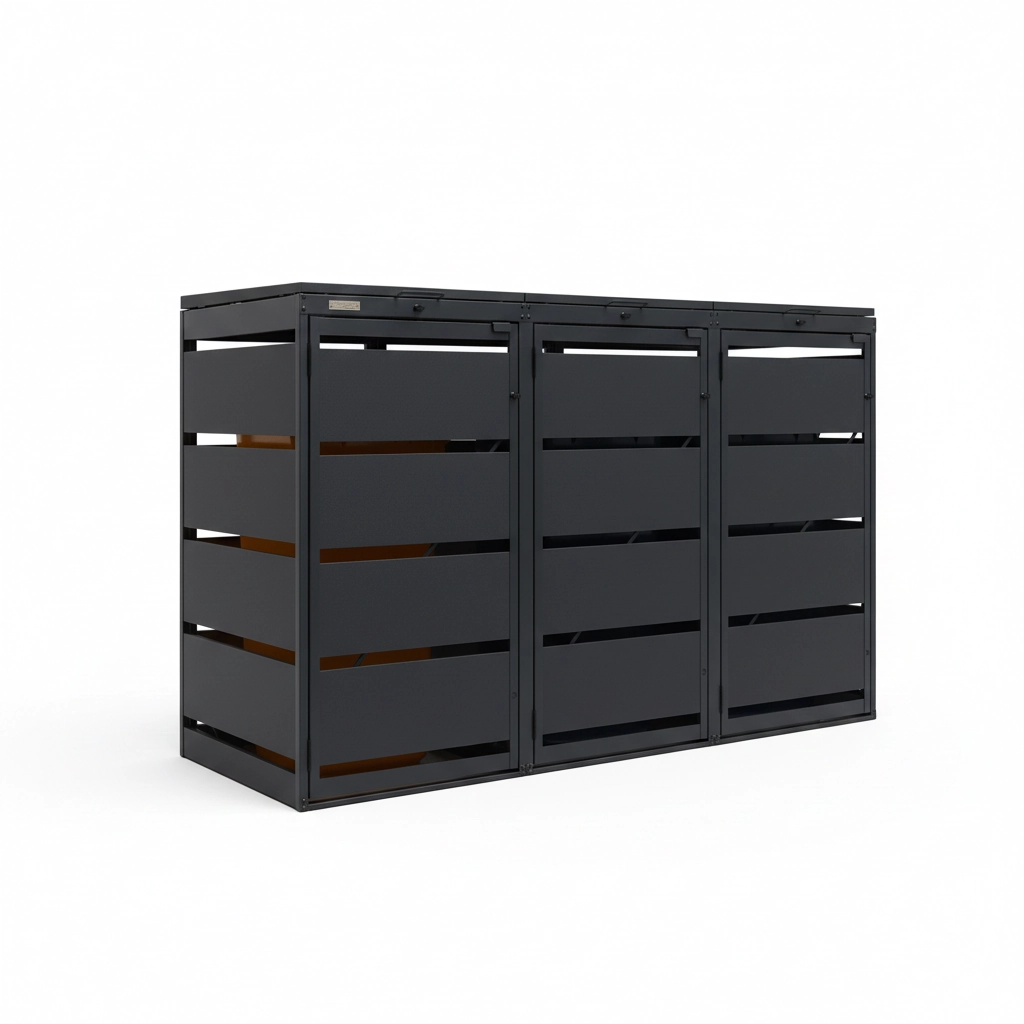 120_3_7016 Mülltonnenbox 3er 120L Metall - QBOX - in verschiedenen Farben – Bild 1