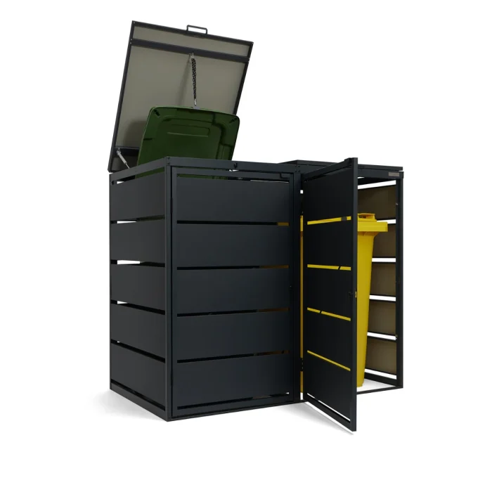Mülltonnenbox 2er 240L - Stahl Verzinkt - Mülltonnenverkleidung Metall QBOX – Bild 3