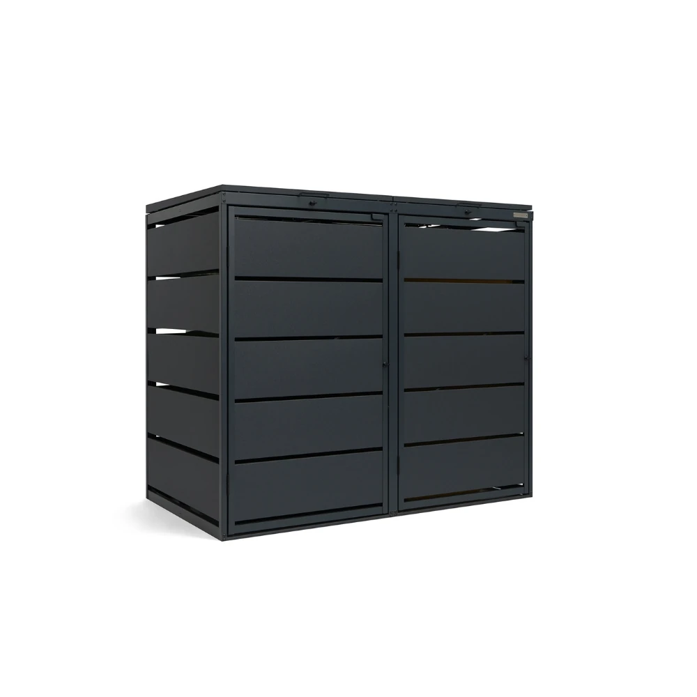 2_240_qbox Mülltonnenbox 2er 240L Metall - QBOX - in verschiedenen Farben – Bild 1