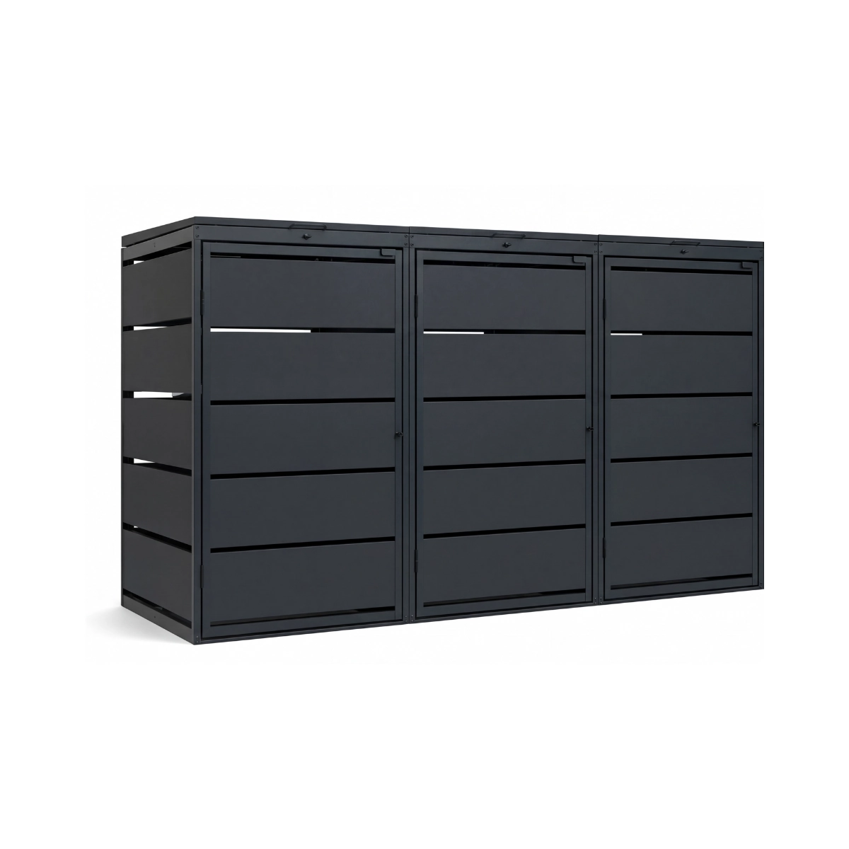 3_240 Mülltonnenbox 3er 240L Metall - QBOX - in verschiedenen Farben – Bild 1