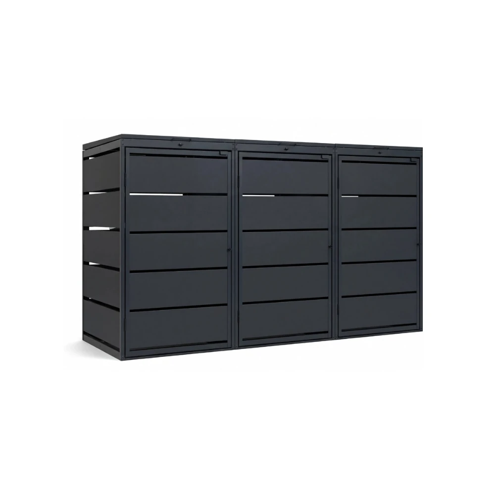 3_240_qbox Mülltonnenbox 3er 240L Metall - QBOX - in verschiedenen Farben – Bild 1