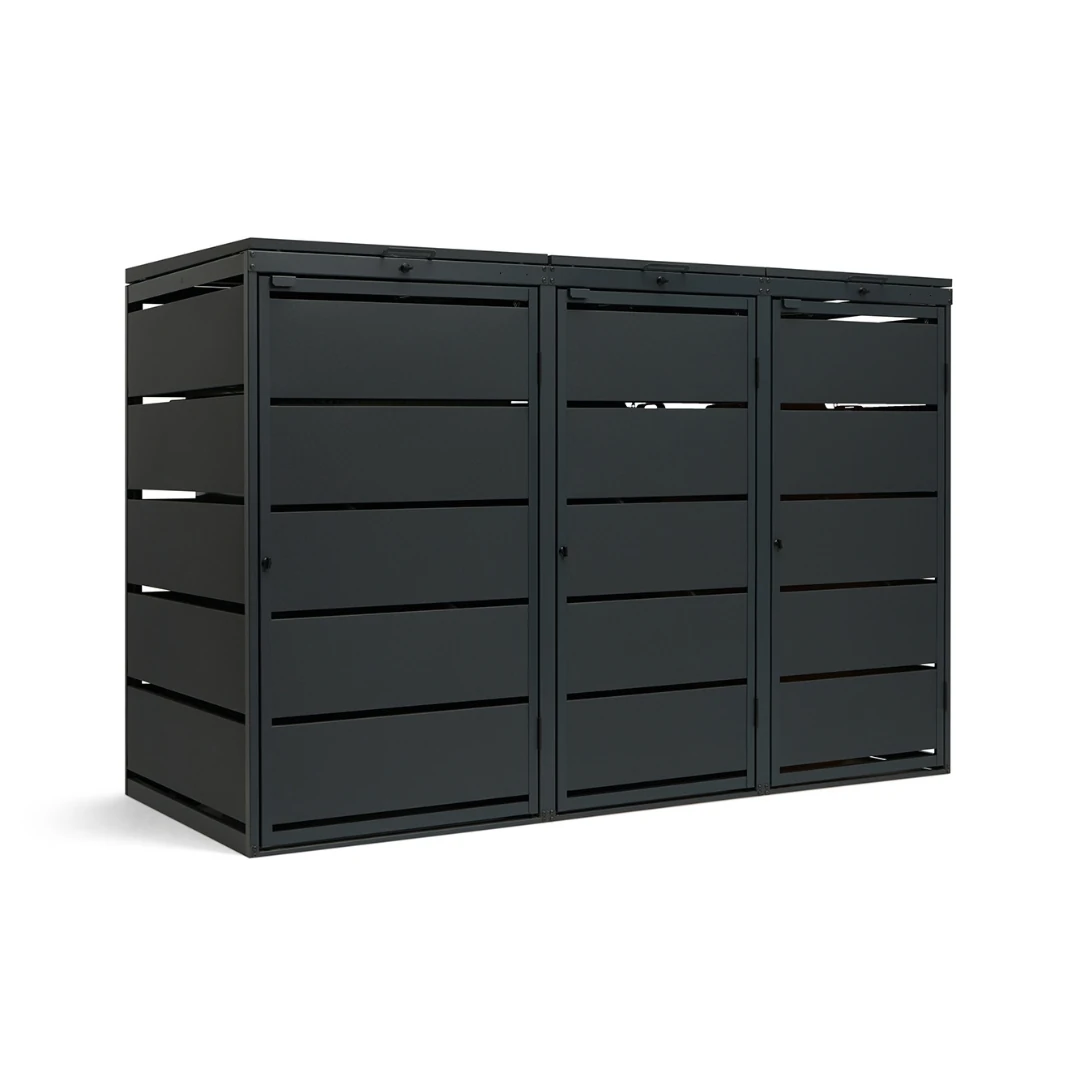 3er_hybrid_anthrazit Mülltonnenbox 3er QBOX Hybrid – verschiedene Konfigurationen – Bild 1